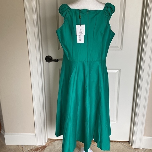 NWT ACEVOG Midi dress women’s XXL Kelly green Baby doll Sweetheart neckline - Picture 5 of 9